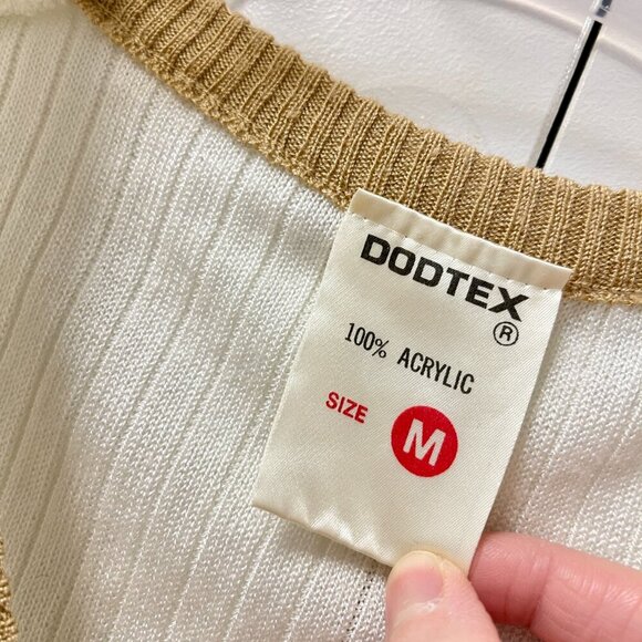 Vintage Dodtex Trim V-Neck Embroidered Bird Sweater Cream & Tan –  M - Picture 5 of 9